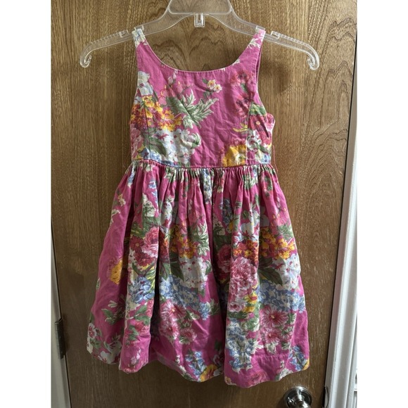 Ralph Lauren Dress Girls 5-6T Straps Cotton Pink Blue Floral Frilly Flare **Read - Picture 1 of 10